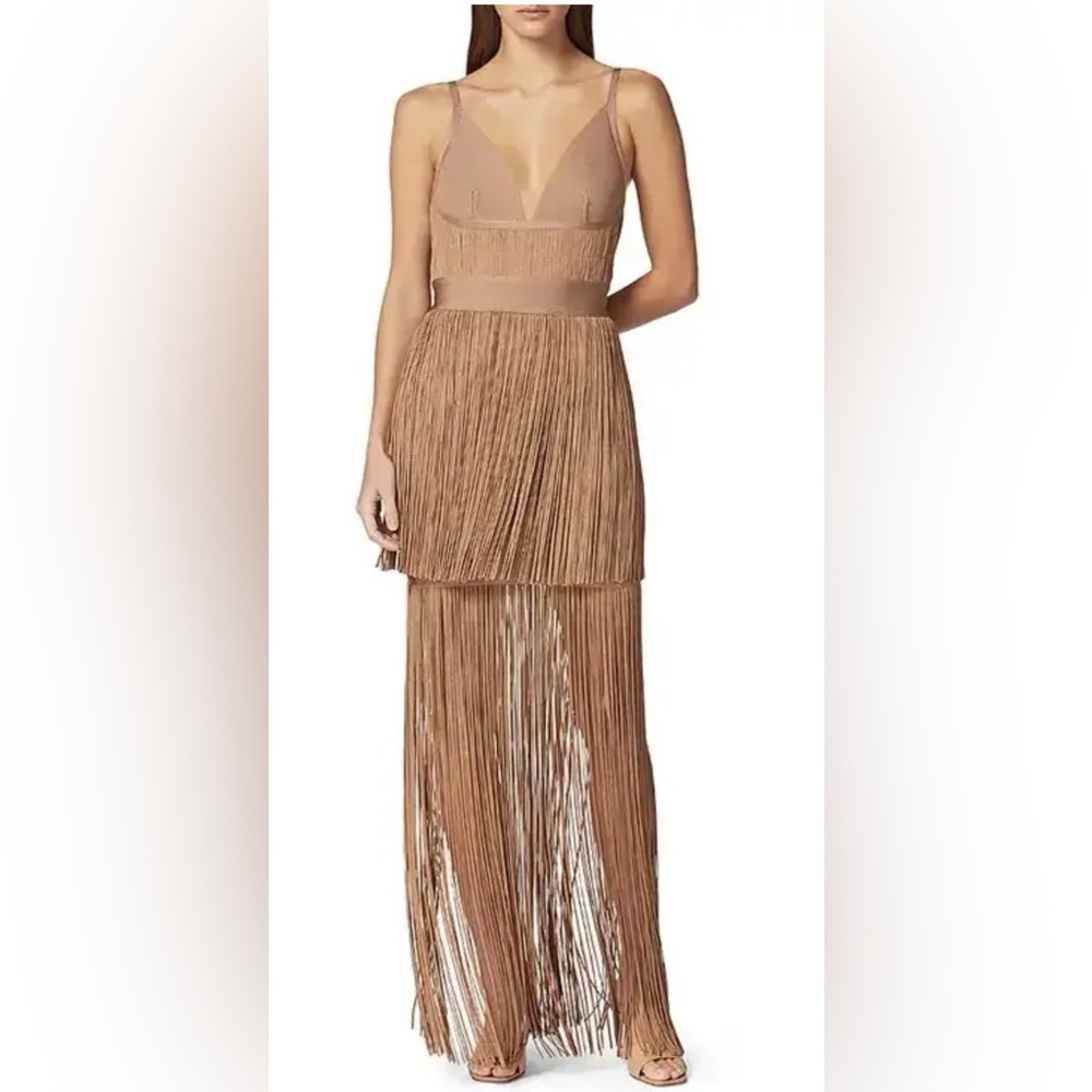 HERVE LEGER Fringe Gown - Toffee FRI8438676 NWT - Picture 1 of 7